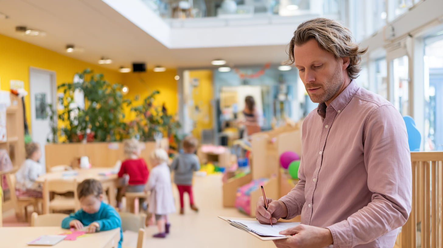 GGD-inspecteur controleert de kwaliteit van een kinderopvanglocatie tijdens inspectie