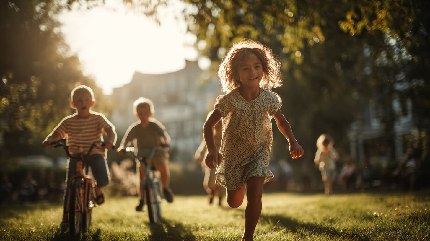 Kinderen rennen en spelen buiten in de zon voor betere slaap ’s avonds